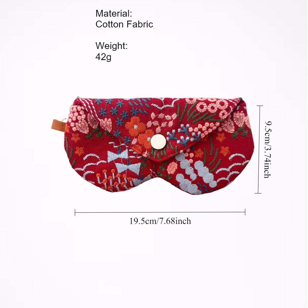 Vintage Floral Embroidery Cotton Love Glasses Case N6F133