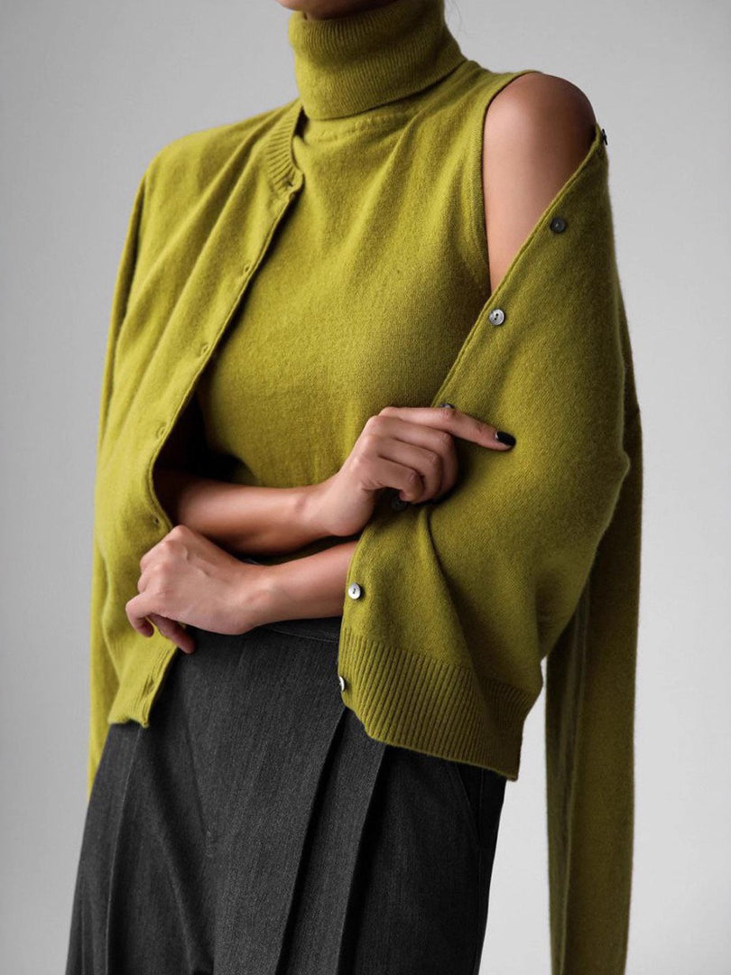 Knit Set High Neck Sleeveless Top Cardigan Two-Piece N6G134