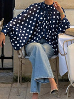 Load image into Gallery viewer, Polka Dot Tie Neck Semi-Sheer Blouse Women N6D212