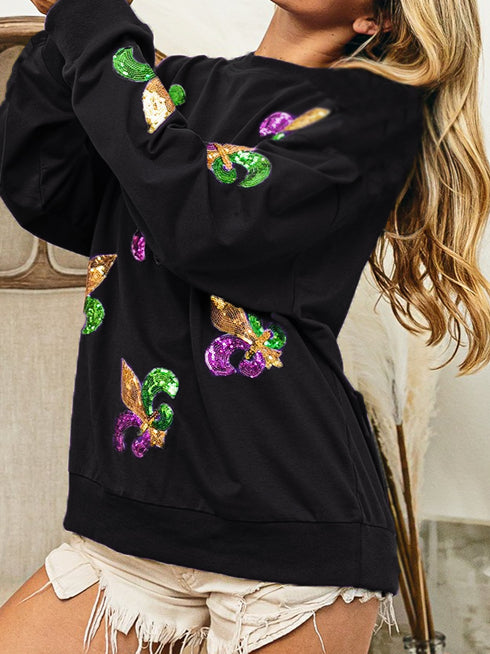 Iris Sequin Knit Sweatshirt Women Black N5A119