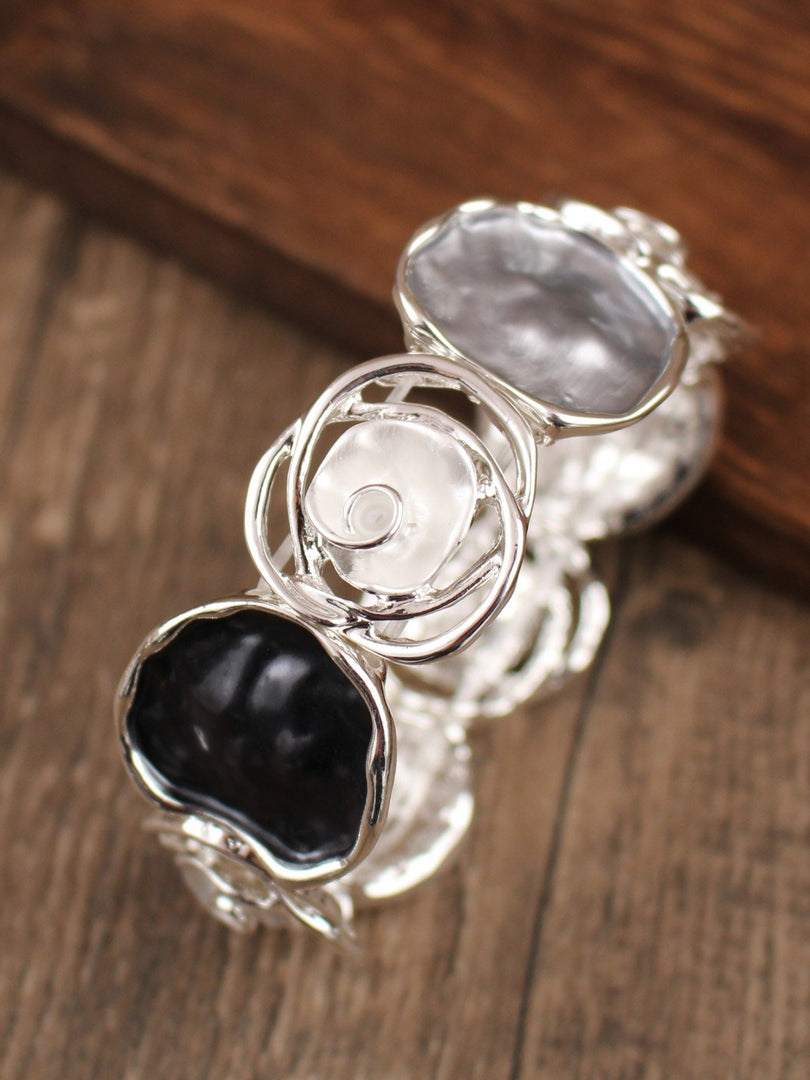 Hand-Painted Geometric Rose Stretch Bangle N6C214
