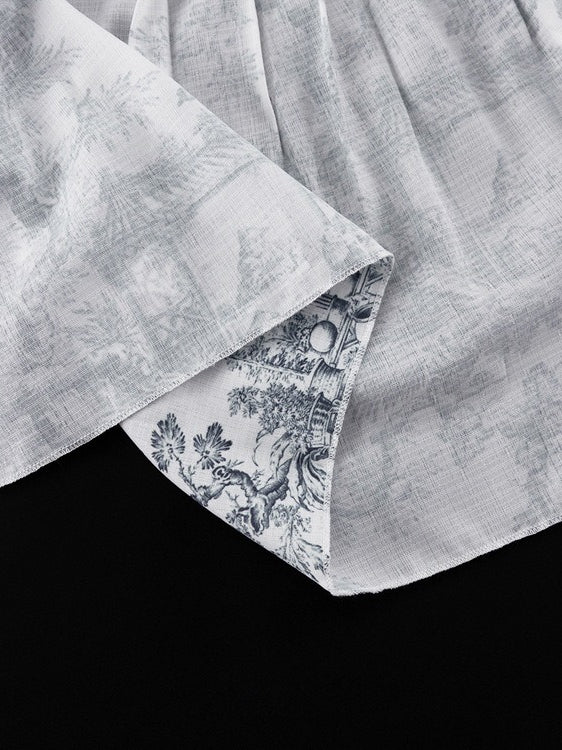 Ink Print Puff Sleeve Stand Collar A-line Dress Women N6C190