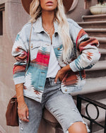 Load image into Gallery viewer, Ethnic Print Wool Denim Mix Coat   Multiple Colors N5A108
