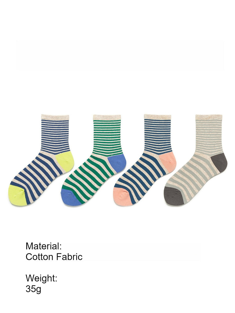 Color Block Stripe Athletic Mid-Calf Socks Women N6C166