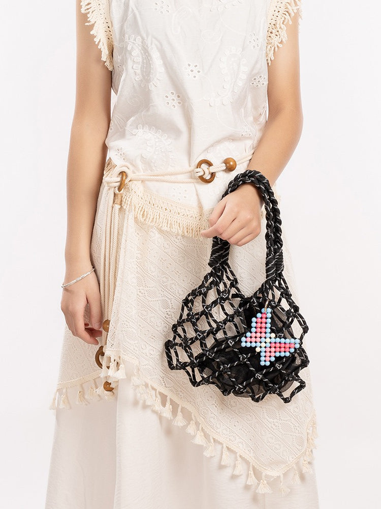 Hand Crochet Nylon Mesh Handbag Women N6C301