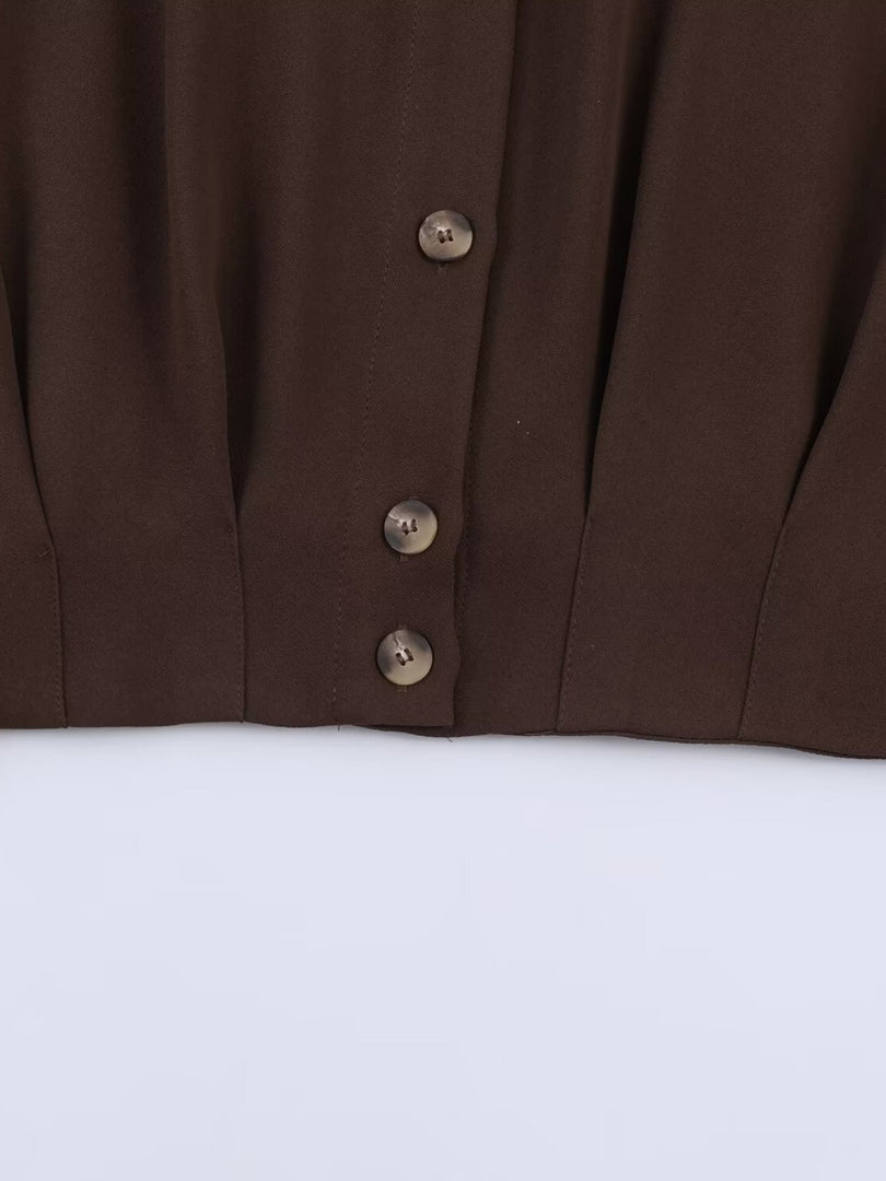 Crop Collar Shoulder Tab Shirt Women N6C114