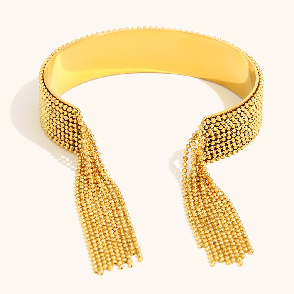 Fringe Cuff Bracelet Steel Gold Plated Rotating Ring S5P246