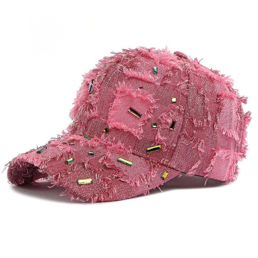 Distressed Plaid Baseball Cap Rhinestone Frayed  N6G210