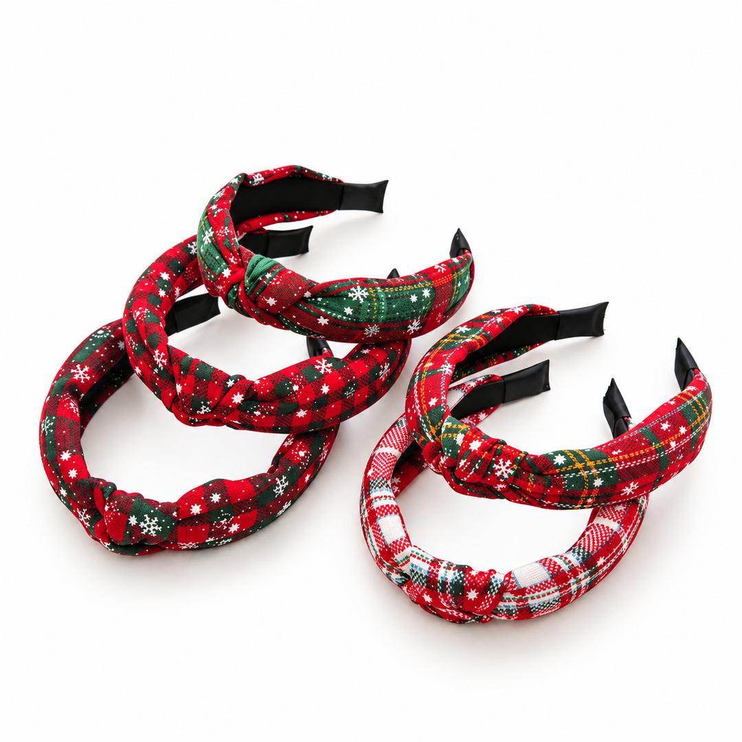 Womens Christmas Plaid Snowflake Knot Headband N6K124