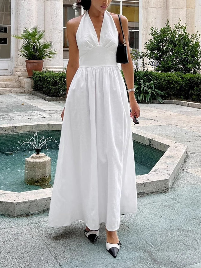 Tie-Waist V-Neck Flared Maxi Dress Women N6D120