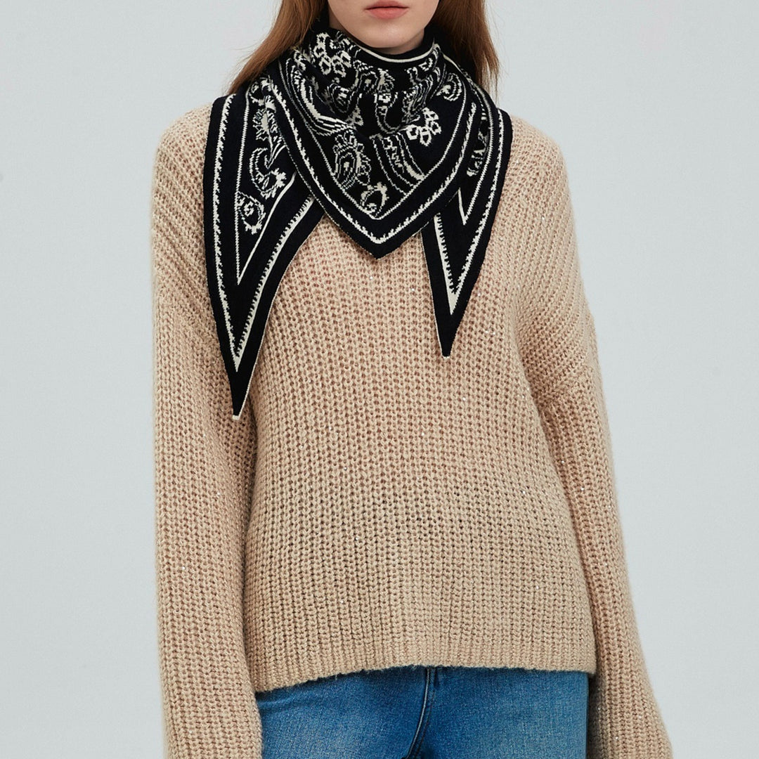 Paisley Cotton Feel Knit Triangle Scarf Shawl N6K244