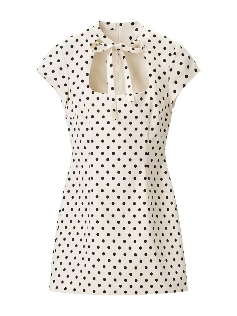 Bow Detail Polka Dot Short Dress Women N6C278