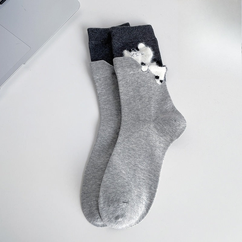Cartoon Cat Plush Mid-Calf Socks Women Warm N6H002