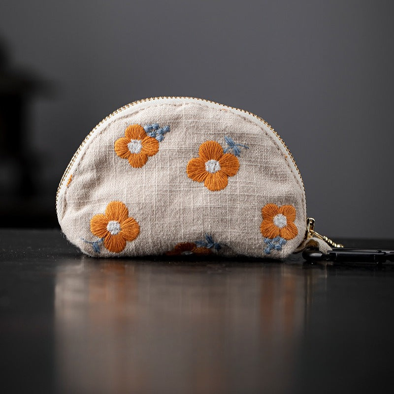Embroidered Cotton Linen Keychain Pouch Lipstick Bag N6G110