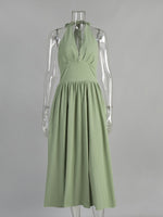 Load image into Gallery viewer, Tie-Waist V-Neck Flared Maxi Dress Women N6D120