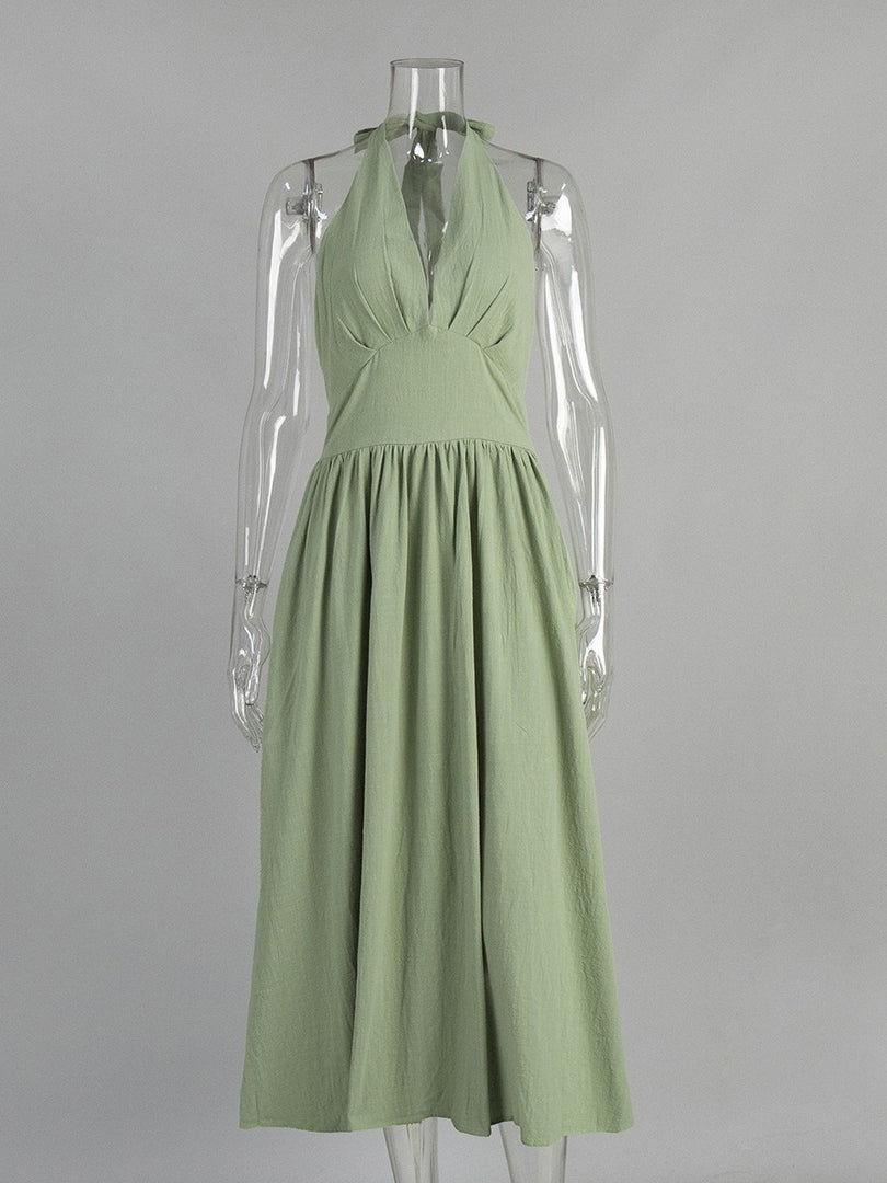 Tie-Waist V-Neck Flared Maxi Dress Women N6D120
