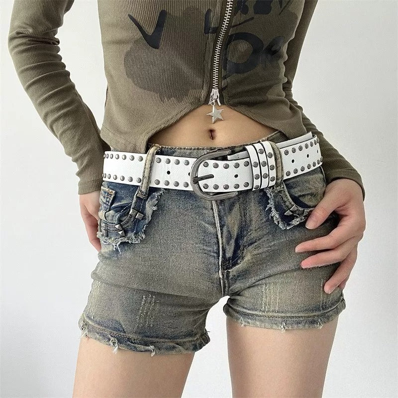 Unisex PU Studded Pin Buckle Belt N6J131