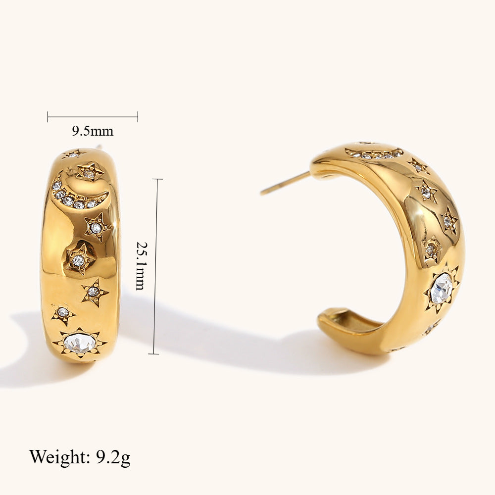 Star Moon Bracelet Steel White Crystal Microset S5P247