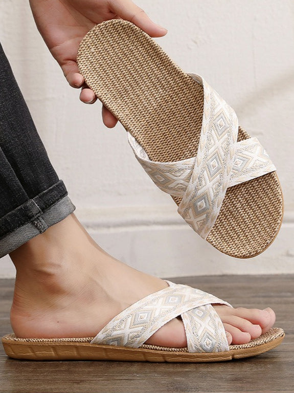 Breathable Anti-Slip Linen Slippers Women Summer N6C231