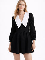 Load image into Gallery viewer, French Peter Pan Collar Black White Short Dress  N6C209
