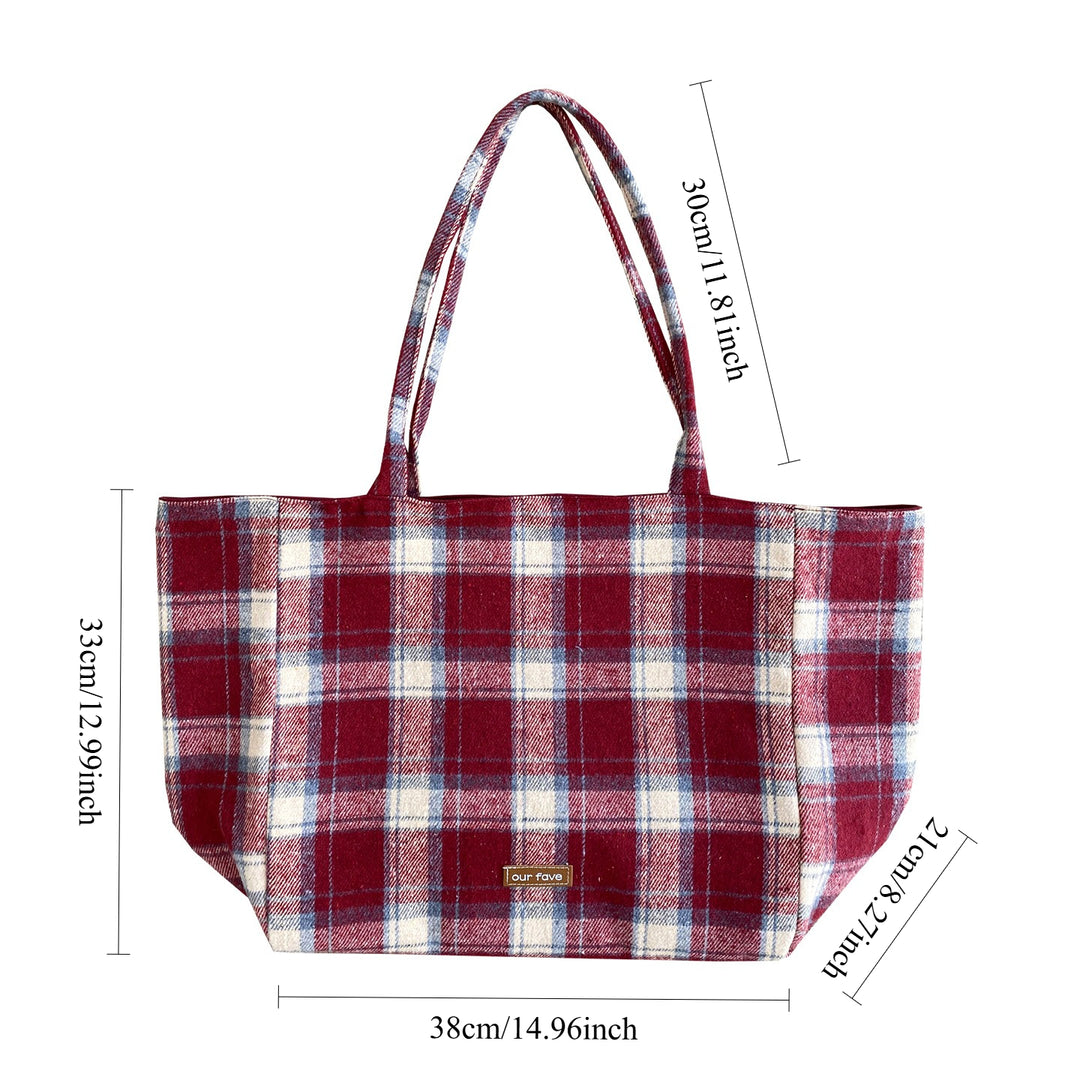 Women's Plaid Wool Tote Shoulder Bag N6J183