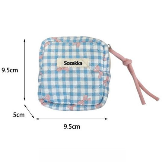 Padded Plaid Corduroy Pouch Women Multi purpose S5P870