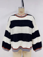 Load image into Gallery viewer, Color-Block Striped Loose Pullover Sweater Women N6H304
