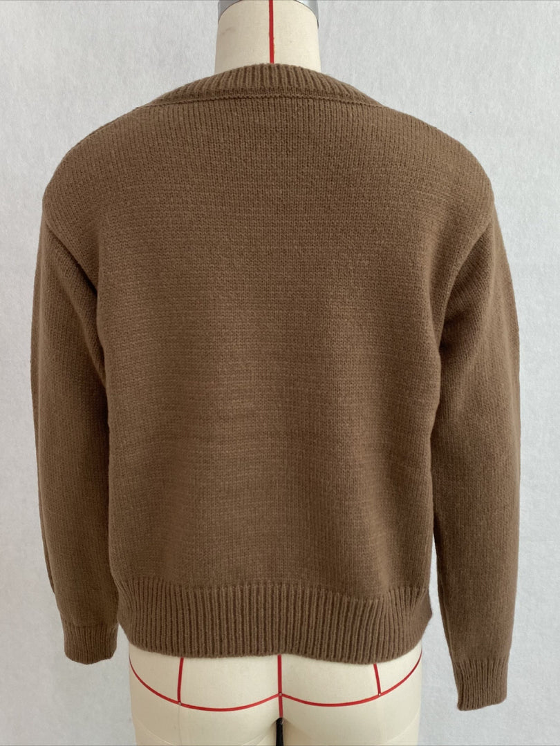 Heart Jacquard Round Neck Loose Pullover Sweater N6H286
