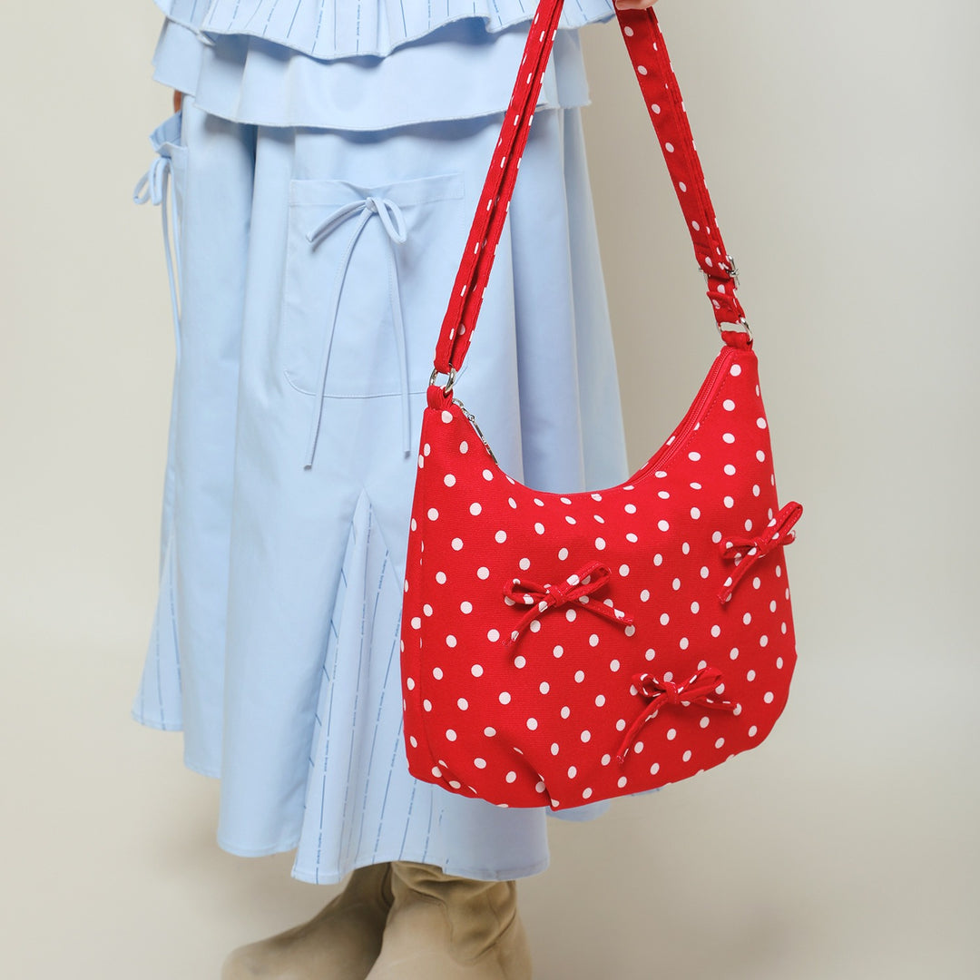 Polka Dot Tote Bucket Bag Canvas Bow Shoulder Bag N6F046