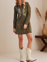Load image into Gallery viewer, Notch Collar Embroidered Shirt Dress Women  N5A449