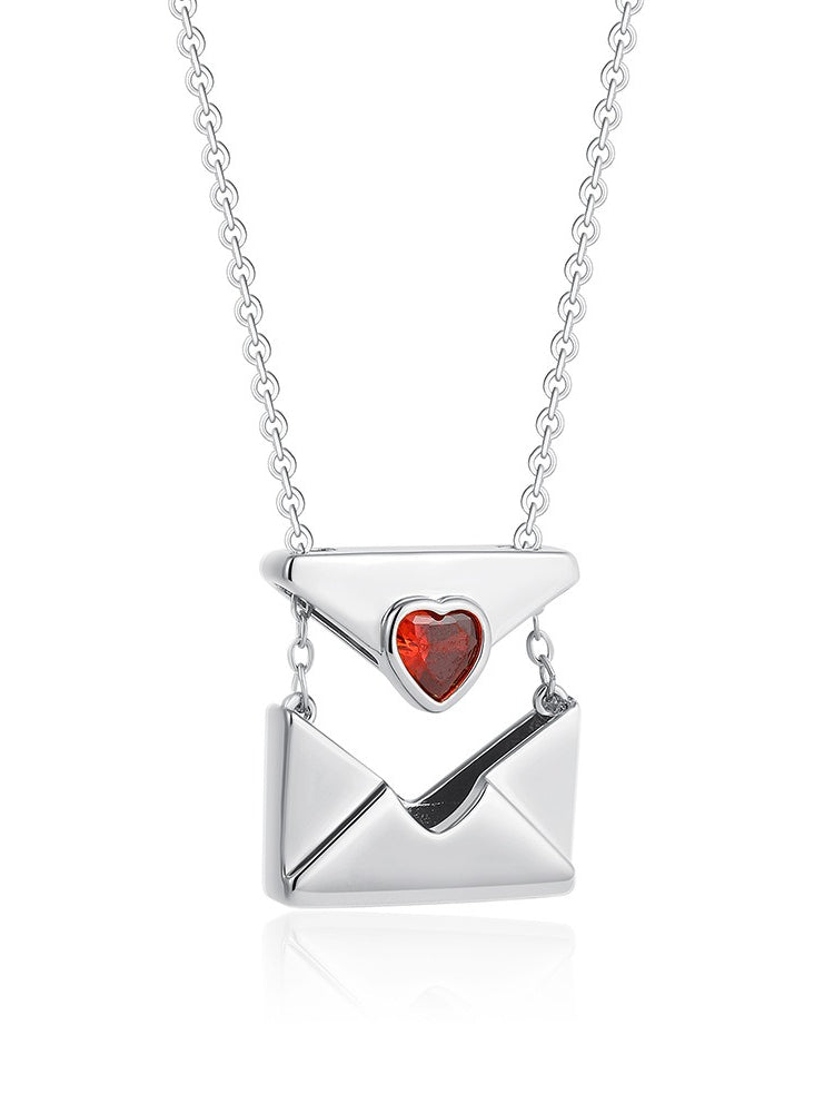 Heart Envelope Locket Photo Necklace Red Zircon  N6C181