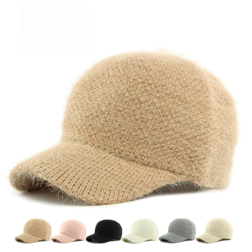 Faux Rabbit Fur Baseball Cap Women Soft Warm Knit N6G201