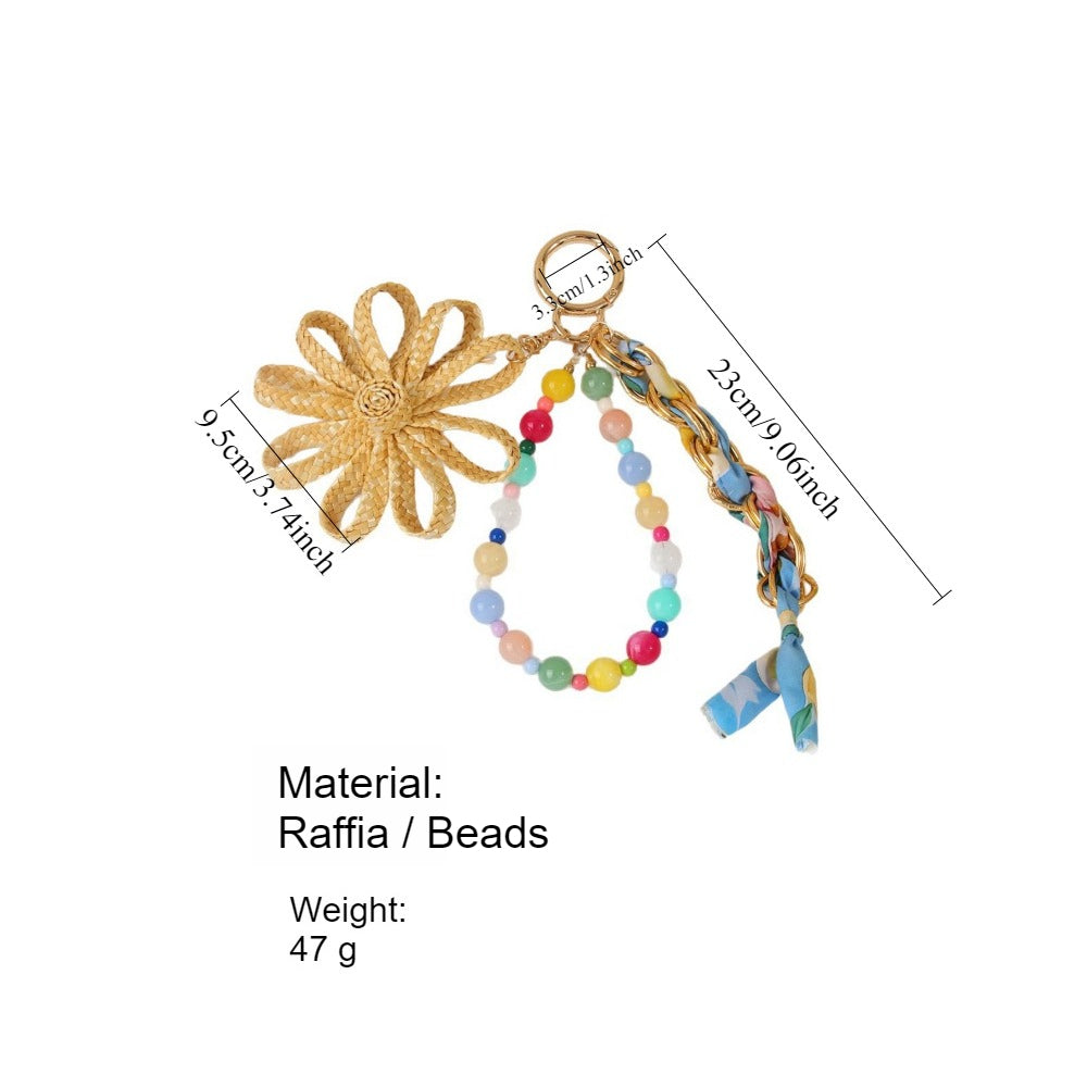 Handwoven Flower Beaded Bag Charm Keychain N6G069