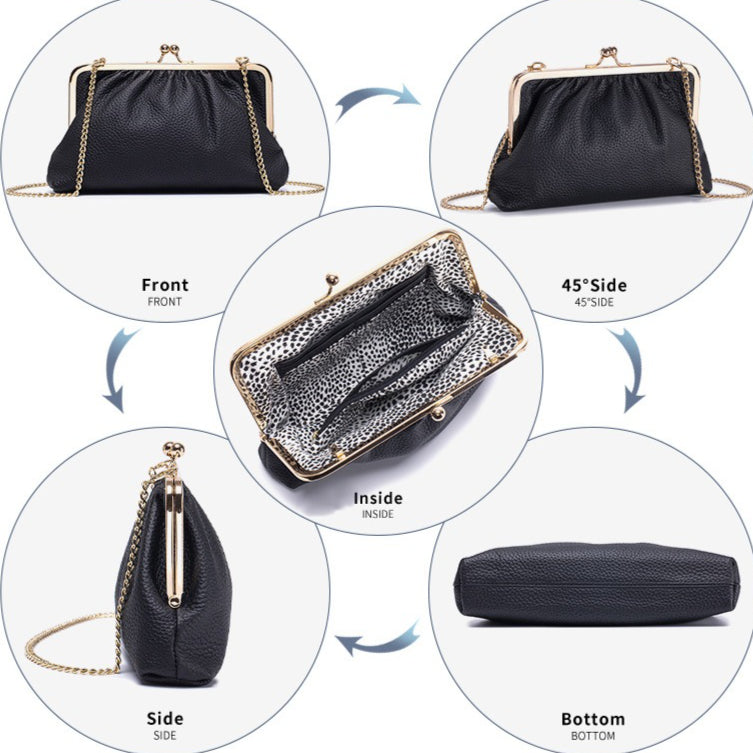 Women's Ruched Top-Grain Leather Evening Bag N6J221
