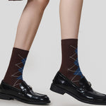 Load image into Gallery viewer, Color Block Seamless Diamond Retro Mid-Calf Socks White N6H019
