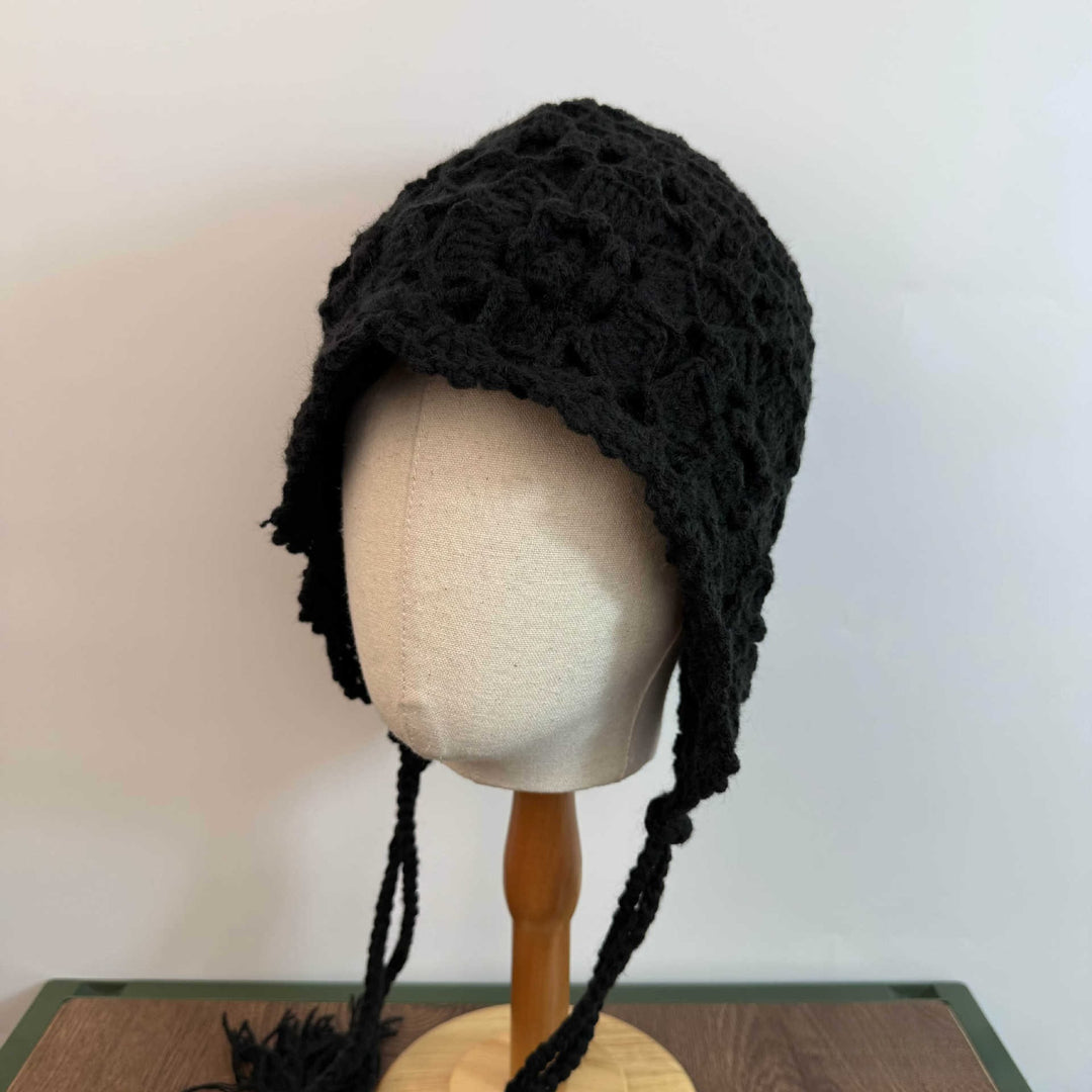 Handwoven Double Layer Flower Tassel Knit Beanie  N6H229