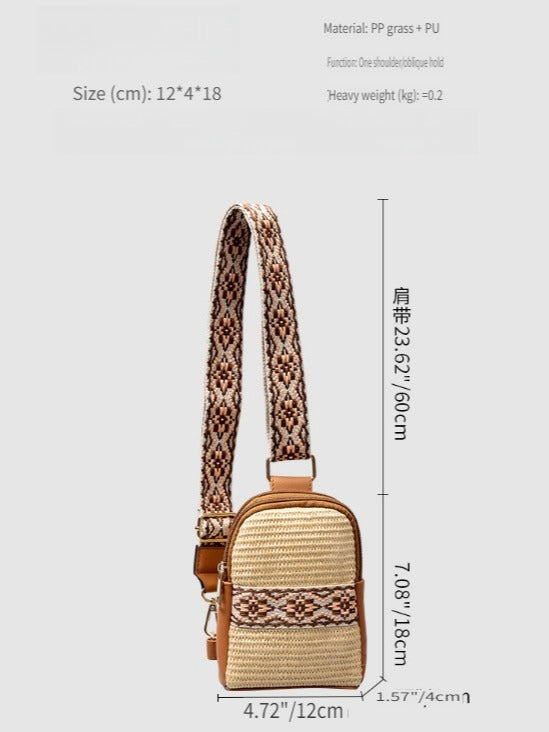 Rattan Crossbody Phone Bag Women Vacation N6C309