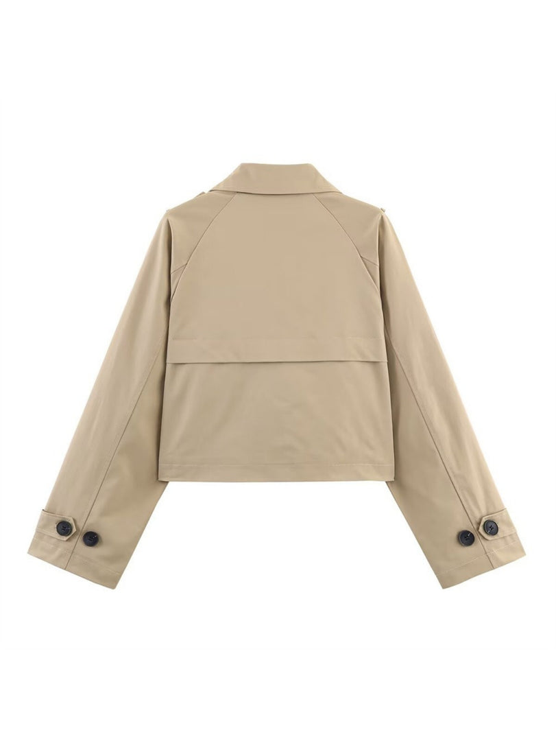 Double-Breasted Lapel Short Trench Coat Women N6G164