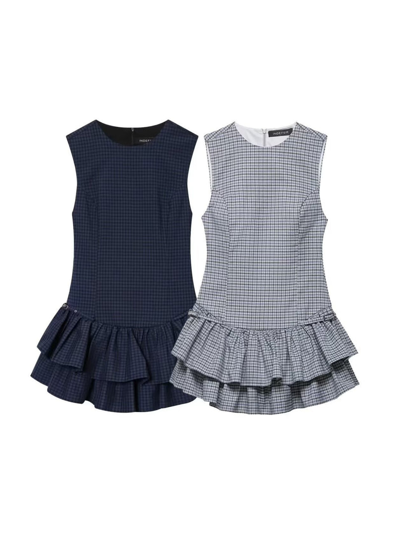 Layered Gingham Dress Women N6D126