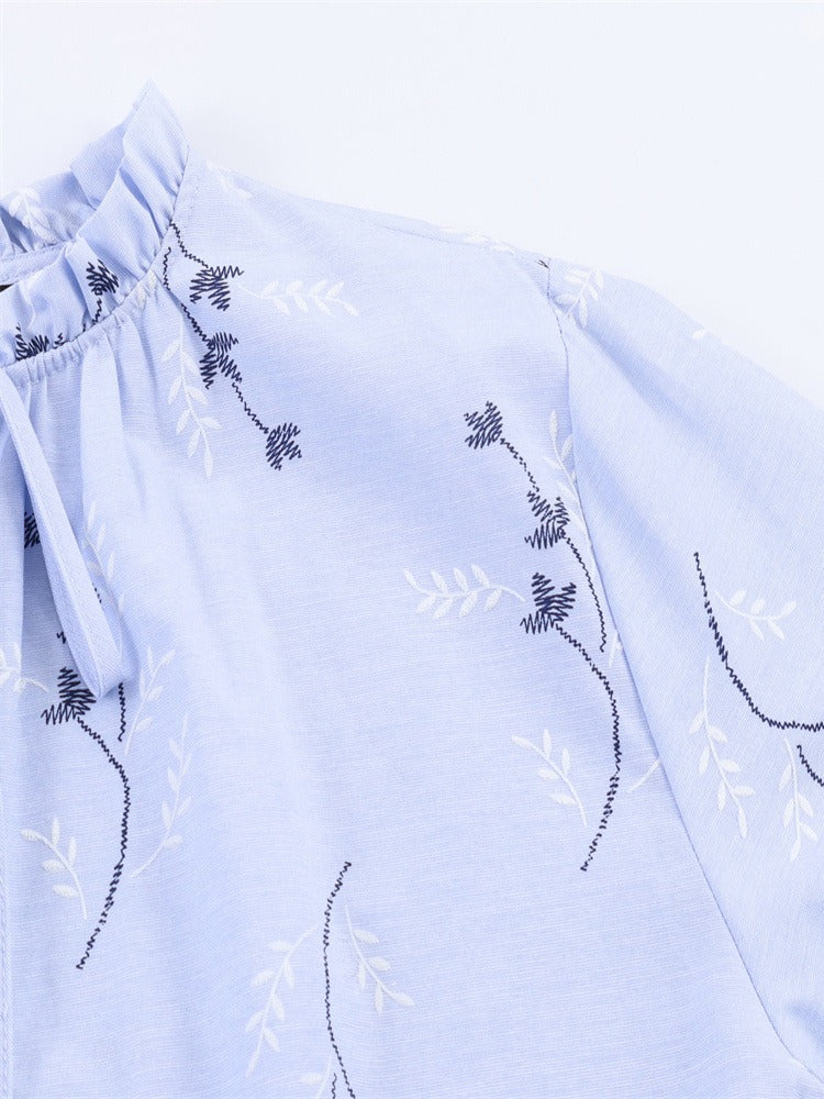 Embossed Embroidery Print Open Front Shirt Women N6C265