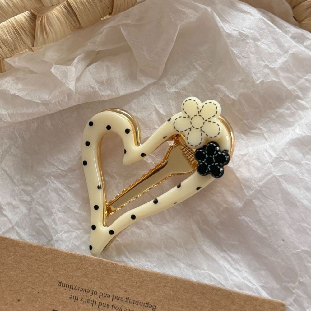 Polka Dot Heart Hair Clip Duckbill Snap Women N6F068