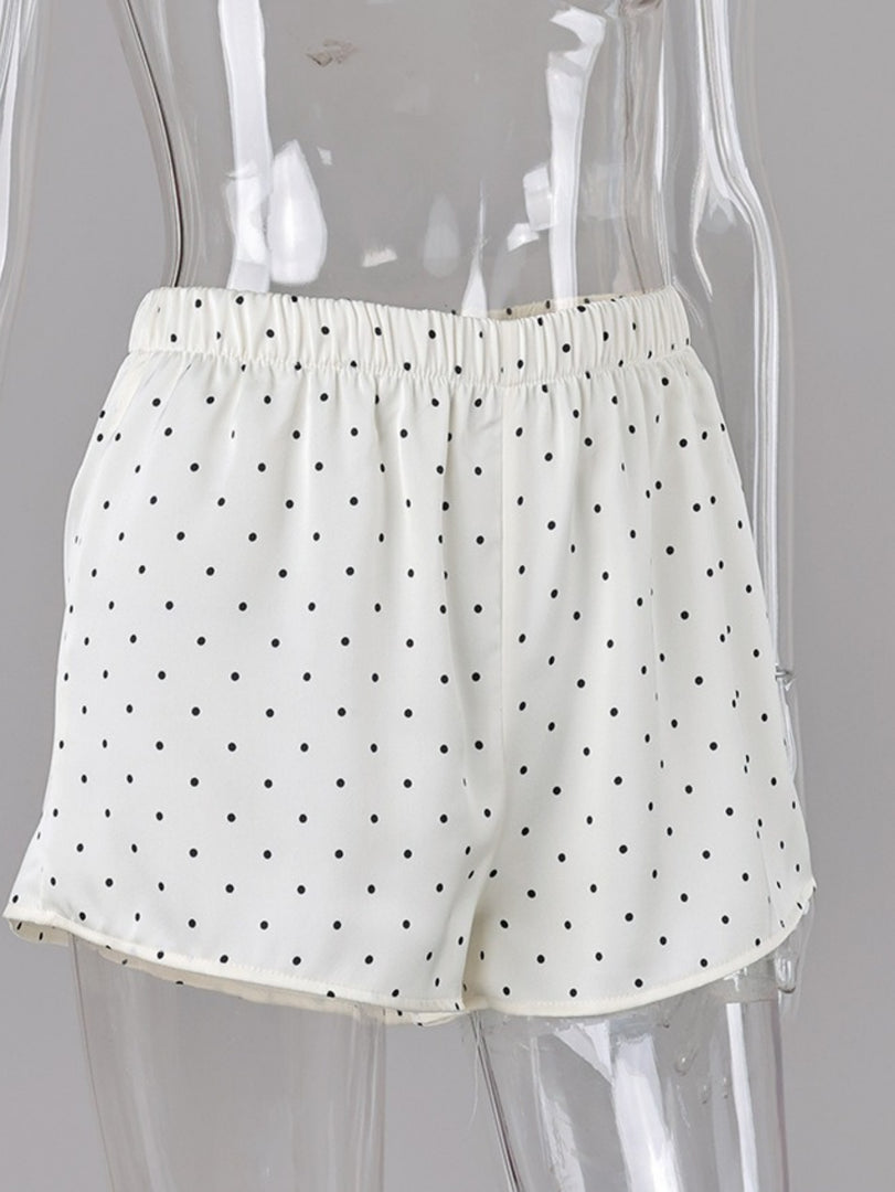 French Polka Dot Satin High Waist Shorts Women N6E165
