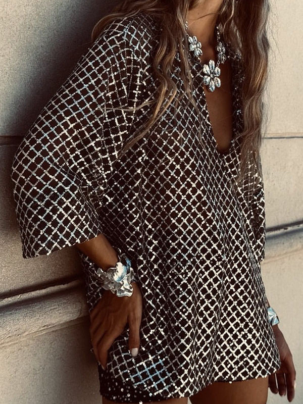 Sequin Square Neck Mini Dress Women Silver N5A276