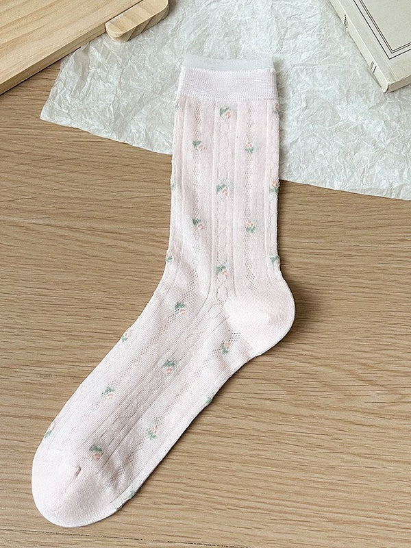 Floral Mesh Mid-Calf Socks Women N6C176