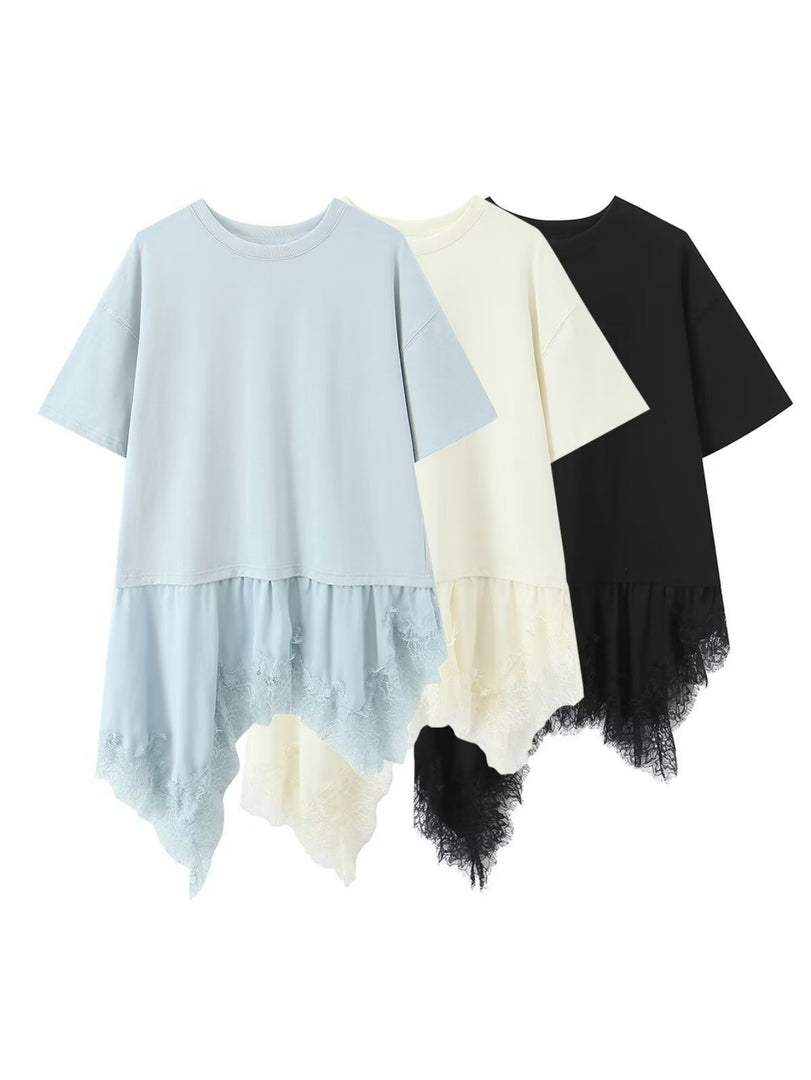 Lace Panel Asymmetric Tee Women N6F253