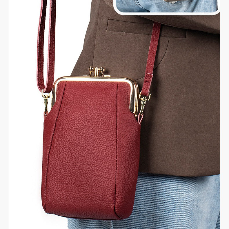 Women's Genuine Leather Litchi Grain Crossbody Phone Bag N6J142