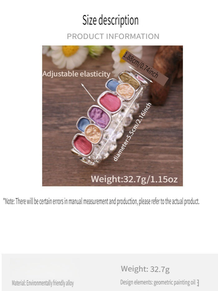 Enamel Square Geometric Stretch Bangle Women N6C219