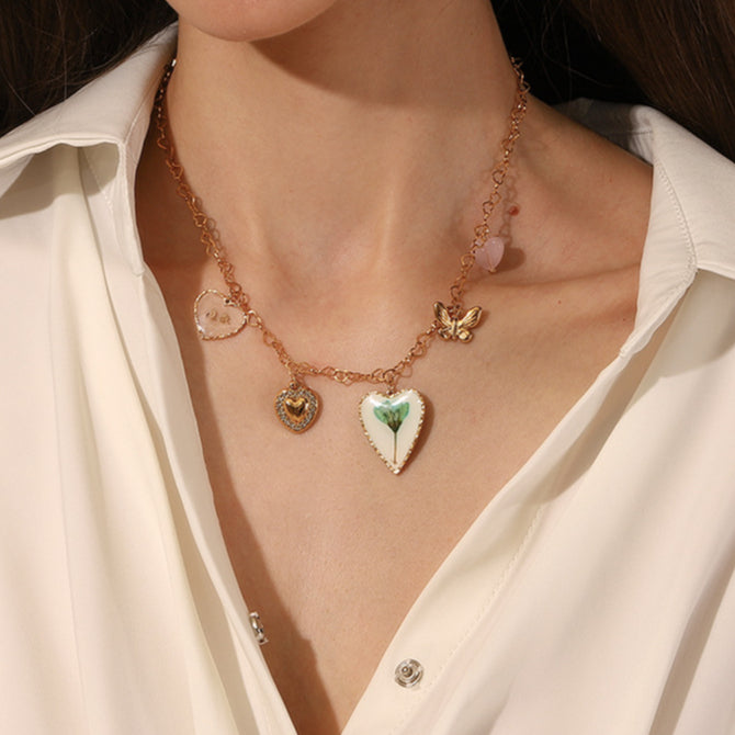 Color Gradient Heart Butterfly Necklace Steel S5P223