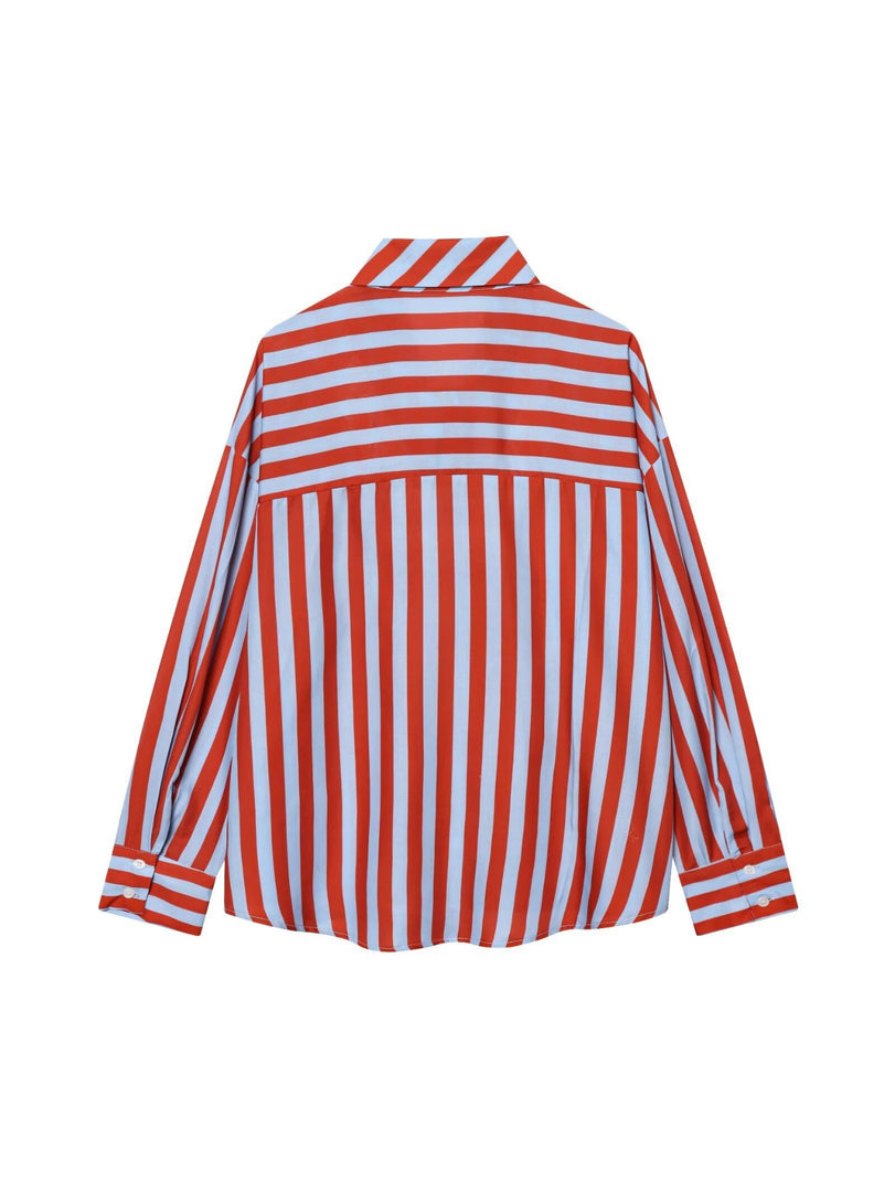 Bow Tie Striped Long Sleeve Shirt Women N6C108