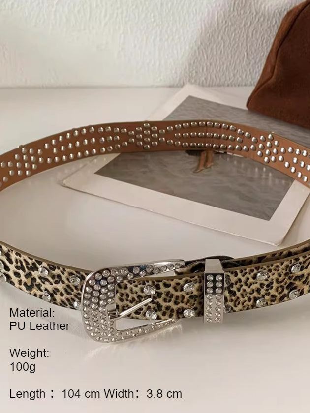 Rhinestone Leopard Print Belt Women N6C179